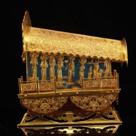 珍藏古寺院收纯手工打造雕刻铜鎏金佛佛牙舍利棺财一个   内带佛教无上罕见金刚舍利一根
重1279克  长16厘米   高19.5厘米
6500元