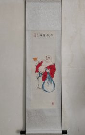 手工国画 代代有福 全绫装裱画轴直接悬挂高110厘米宽35厘米