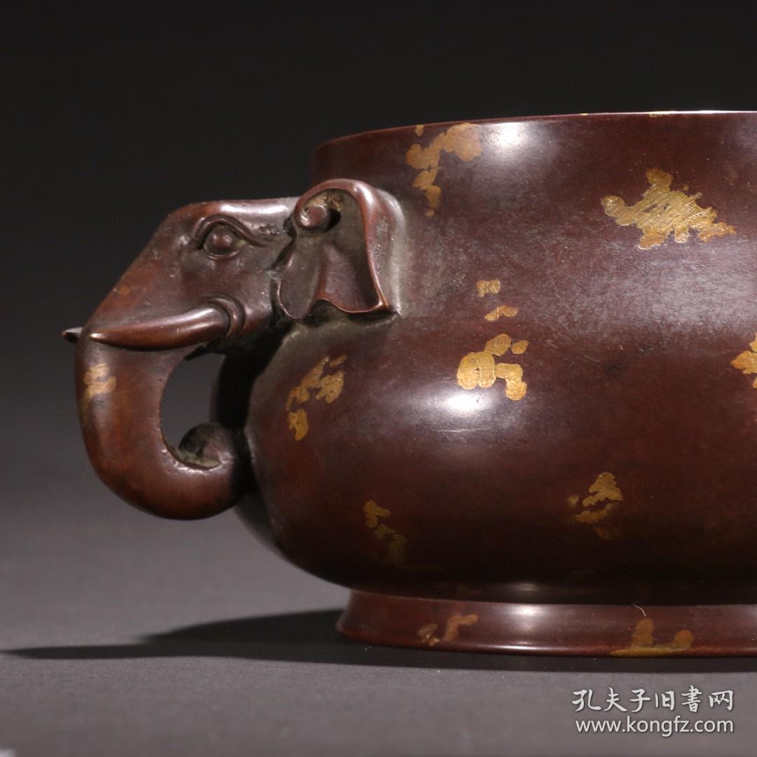 琴书侣款·铜洒金象耳香炉