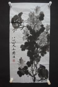 122b11 著名画家、花鸟师承李苦禅大师、中国美术家协会北京分会会员—钱卫国  花鸟国画作品一幅 ，纸本软片，尺寸约69*34厘米！