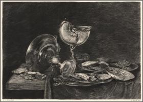 1888年蚀刻版画《早餐桌》，39*28.7cm