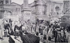 1895年大幅木刻版画《古罗马的瘟疫die pest in rom》尺寸55*40.4厘米，背面空白，出自19世纪著名匈牙利犹太画家，阿道夫·西雷米·希斯彻（Adolf Hiremy-Hirschl，1860–1933）绘画