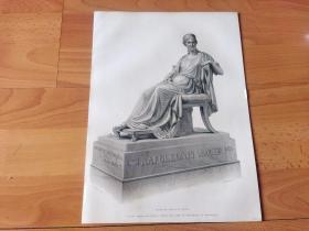 1852年钢版画《世界著名大理石雕塑：拿破仑之母》（NAPOLEONIS MATER）-- 出自著名意大利新古典主义雕塑家，安东尼奥·卡诺瓦（Antonio Canova，1757-1822）的雕塑代表作，藏于巴黎卢浮宫 -- 这座雕像自从公元1804年在拿破仑母亲的罗马寓所拟定初稿后，作者卡诺瓦便辛劳地用了几年的时间来完成大理石作品 -- 选自当年艺术日志 -- 版画纸张32*24厘米