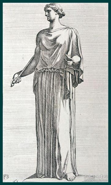 1900年铜版蚀刻版画古罗马人体雕塑艺术61哀曲女神墨尔波墨涅缪斯