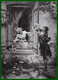 1886年照相凹版《求爱方式》（LA MERE DES GRACQUES）-- 出自法国画家，Gustave Clarence Rodolphe Boulanger（1824–1888）的绘画作品 -- 版画纸张22*14厘米
