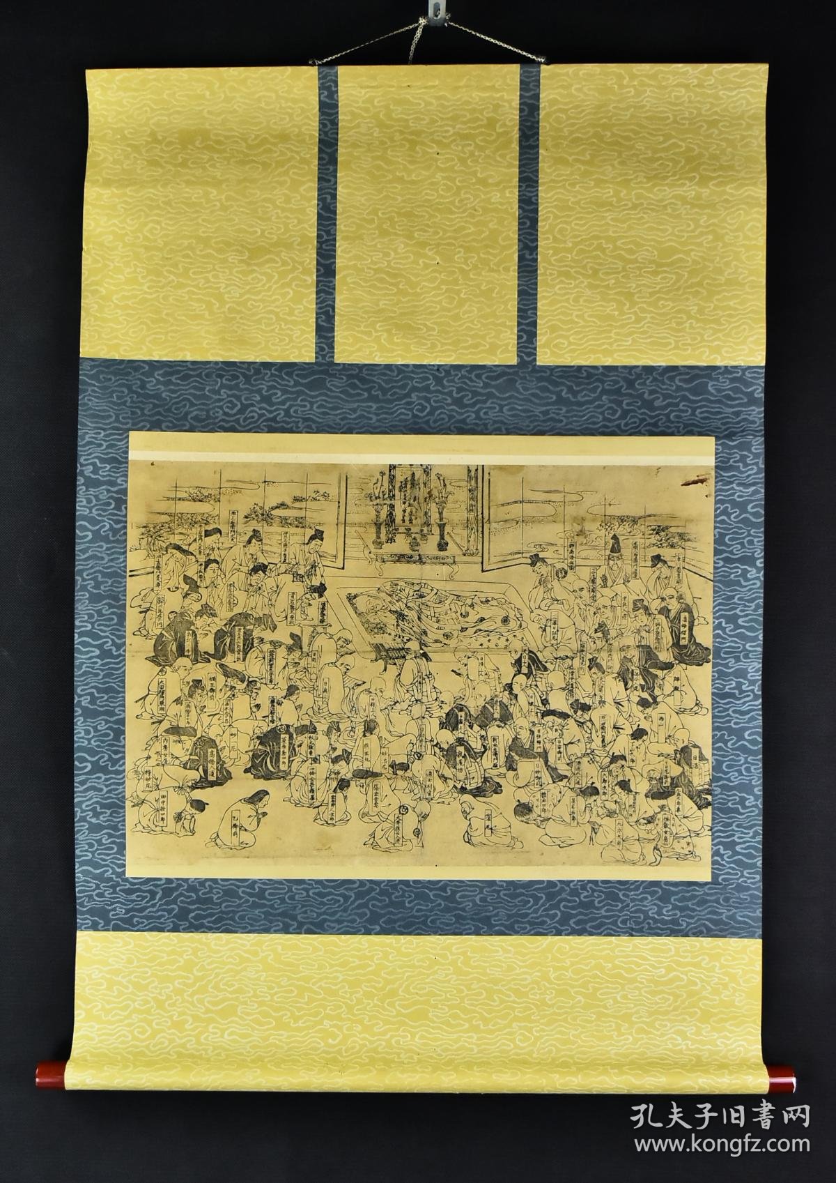 【图】(VH4967)纸本版画《日莲大圣人涅槃图》装裱立轴画一幅 纸裱 两侧木轴头 画心尺寸:52CM*40CM 立轴尺寸:92*62CM ...