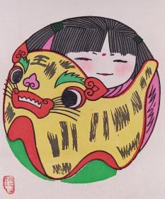 同一来源：约七八十年代 中国工艺美术大师、原桃花坞木版年画社创作室主任 张晓飞 作 苏州桃花坞木版年画《儿童与虎》一幅（纸本镜心，画心尺寸：18.5*15.5cm） HXTX405198
