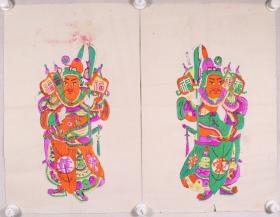 滩头高腊梅 木板年画“门神”一件两幅 HXTX332196