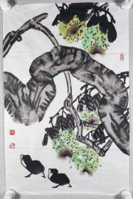 崔-乃-夫旧藏：著名画家、曾任鲁东大学美术系教授 王树春 国画“小鸡图”一幅（纸本软片，约2.8平尺，钤印：王印、树春）HXTX401519
