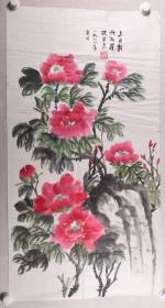 著名书法大家、原中国书协副主席  刘艺夫人 崔改平 1988年国画作品《三月牡丹红》一幅（纸本软片，约4.6平尺；钤印：崔改平） HXTX336031