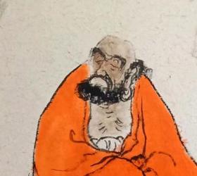 南通书画名家 杨明生达摩画像 慈悲依智慧 清净如虚空 设色纸本 手绘作品  杨明生尤以国画达摩画像、线条简括飘逸,气度非凡,被业界人称为达摩画者、达摩圣手; 杨明生的书法、金石篆刻、铜佛像雕塑、律诗创作亦见其精专和艺术功底,