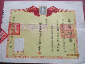 少见带毛头老证书《刘景秋同志毕业证书》1953年，一张，福州市华林小学，品好如图。