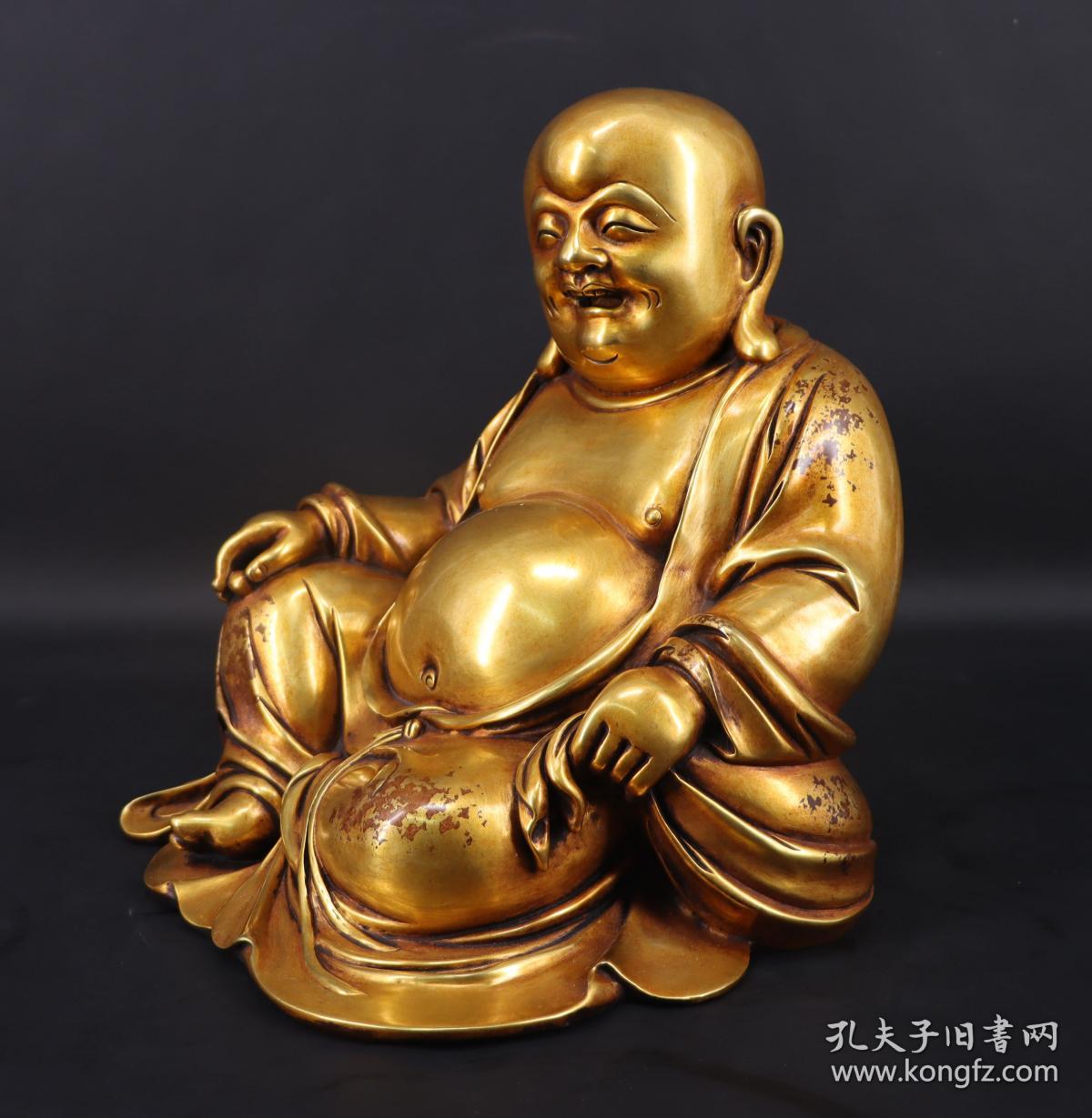 保真 包老 日本购回纯铜鎏24k纯黄金精制超大型《笑口常开 弥勒佛》纯