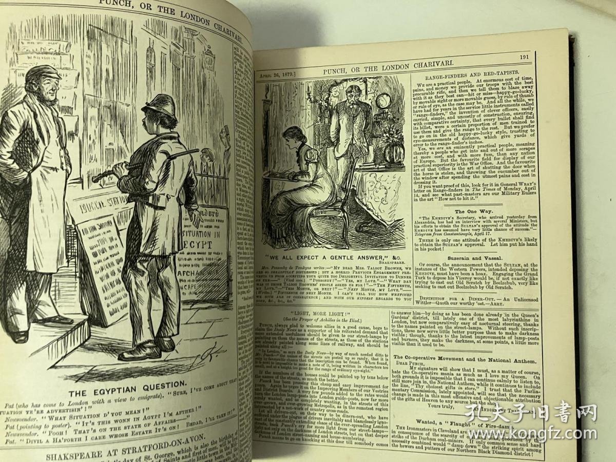 【图】1879/《笨拙》上下两册合订本 ,竹节书脊,半皮面精装,Punch, or the London Charivar!!英国历史上发行量 ...