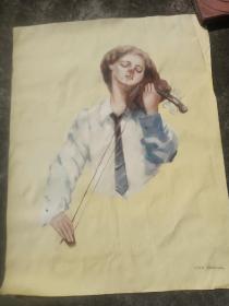 大幅人物油画 《提琴少女》 110CM*85CM