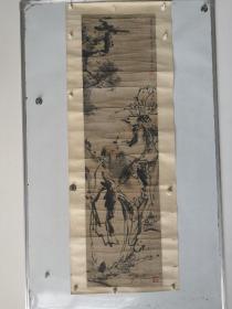黄慎（1687年6月14日—1772年）国清代杰出书画家，为“扬州八怪”之一

人物国画一幅  裱工为民国 画面有破损 折痕严重 有缺损  某单位藏  尺寸123*34厘米