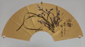 2022年新品   野翁兰花杨健国画作品字画书画文人画仿古扇面名家真迹二尺扇面精品