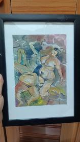 纯手绘人物水彩画  镜框装裱   艺术感十足
