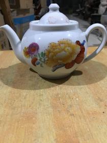 文革时期的醴陵粉彩花卉茶壶、包老完整