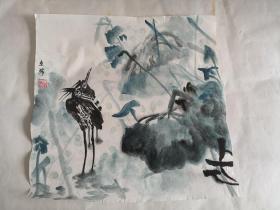 画家刘亚娟亲笔绘画花鸟青绿国画