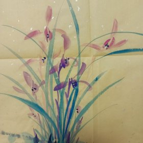 国画兰花作品画一尺斗方字画书画写意花鸟画小品 佛教黄宣纸创作 江雪全新作品
