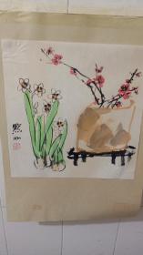 纯手绘花鸟画片 33*33 金 默如