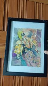纯手绘人物水彩画  镜框装裱  艺术感十足