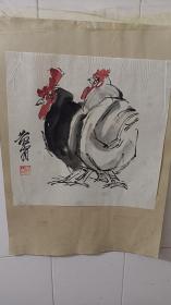 纯手绘国画 花鸟 章款不识