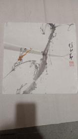 纯手绘花鸟斗方 款 不识