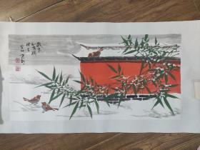 岁寒别有精神在  夏方明绘，夏方明，国家一级美术师，在“以楷法写竹叶、竹林与山水结合”两个方面做了大胆的尝试。 出版过画竹教材！作品终身保真！最后为画家本人和作品的照片。线下润格费极高，也很难求得到画！