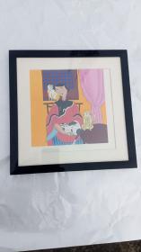 纯手绘人物国画  镜框装裱   画心尺寸17*17