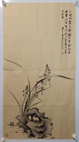 天津美院张老师二尺条幅国画作品兰花花鸟画