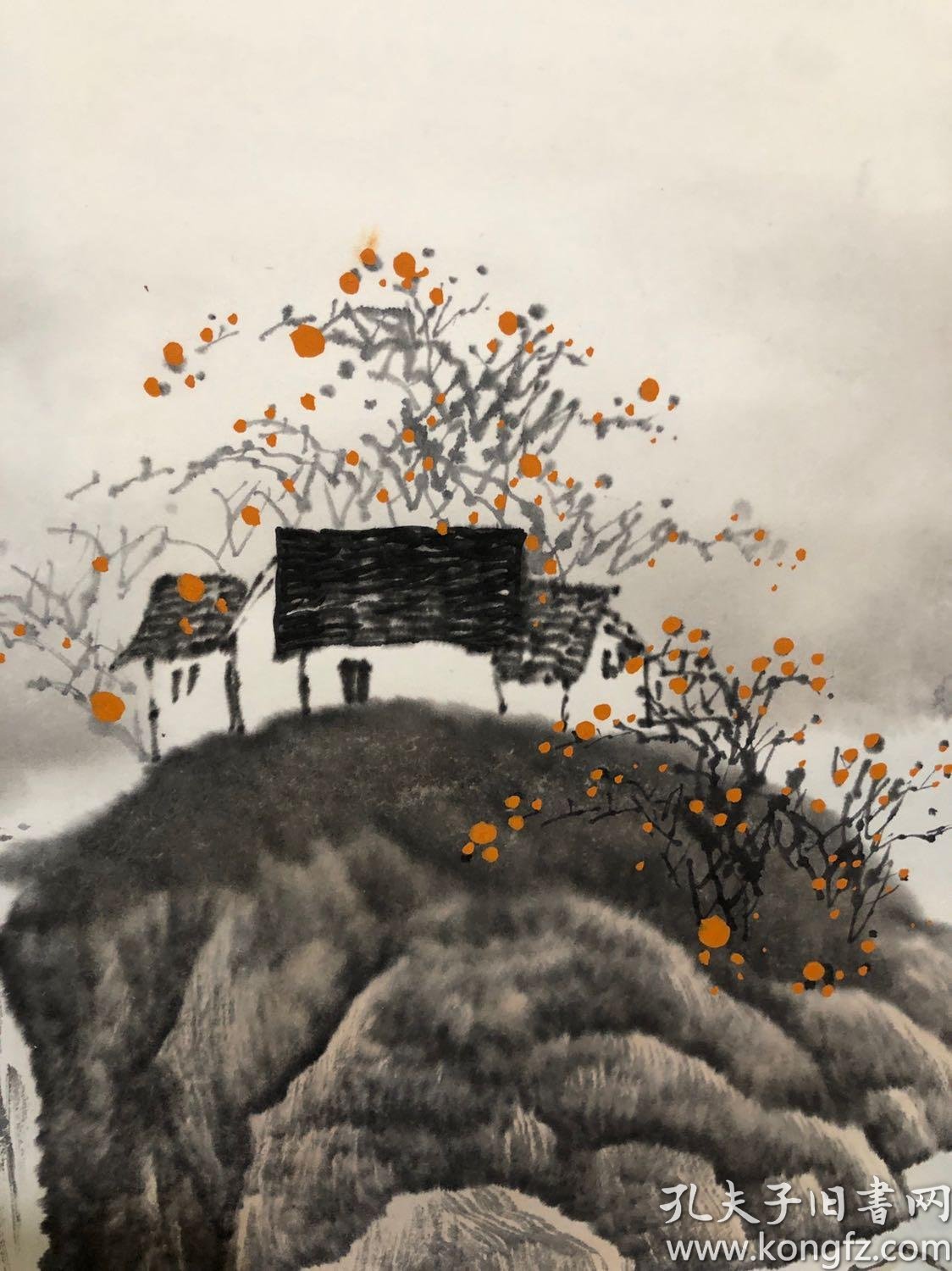 a10精品国画立轴【清漓秋韵】落款【古月】纸本绫裱品相好,画芯50*96