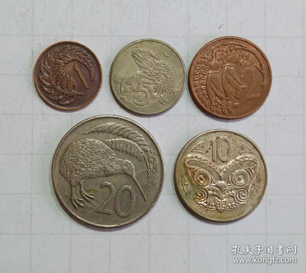 新西兰 硬币5枚 旧品 外国钱币