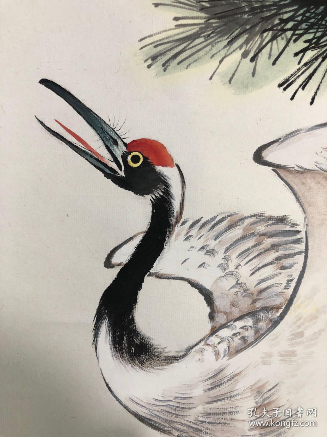 著名画家马仁【双鹤图】画芯46*98厘米,纸本绫裱品相如图好.马仁(b.