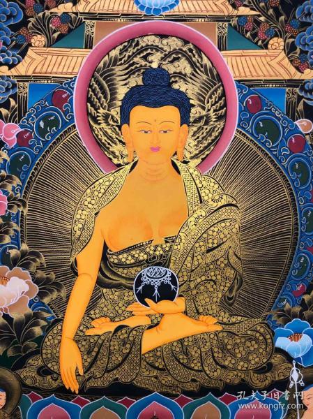 主尊为释迦牟尼佛上方为白度母,弥勒佛,绿度母,下方为佛陀两大弟子.