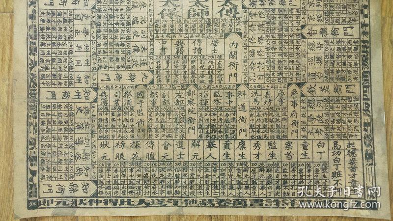 清代木刻大幅升官图最早儿童益智玩具游戏图又名飞行棋太师少保六部