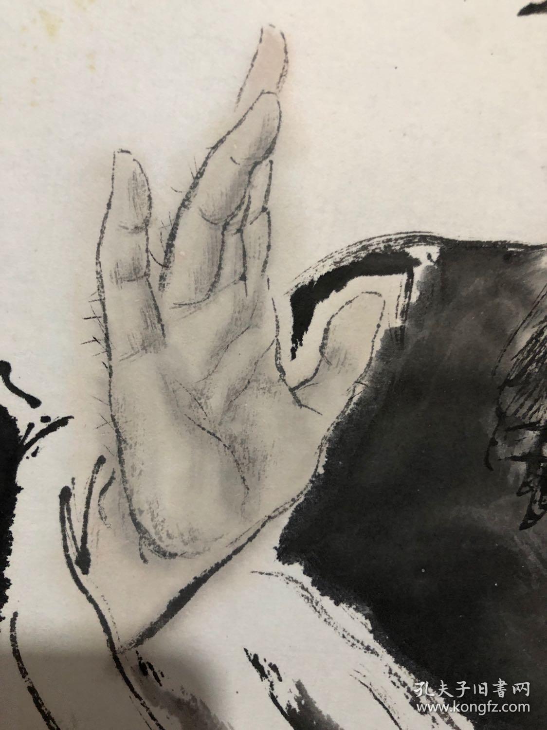 著名书画家【王大宇】人物立軸【大笑門來福】紙本綾裱實木軸頭,畫芯