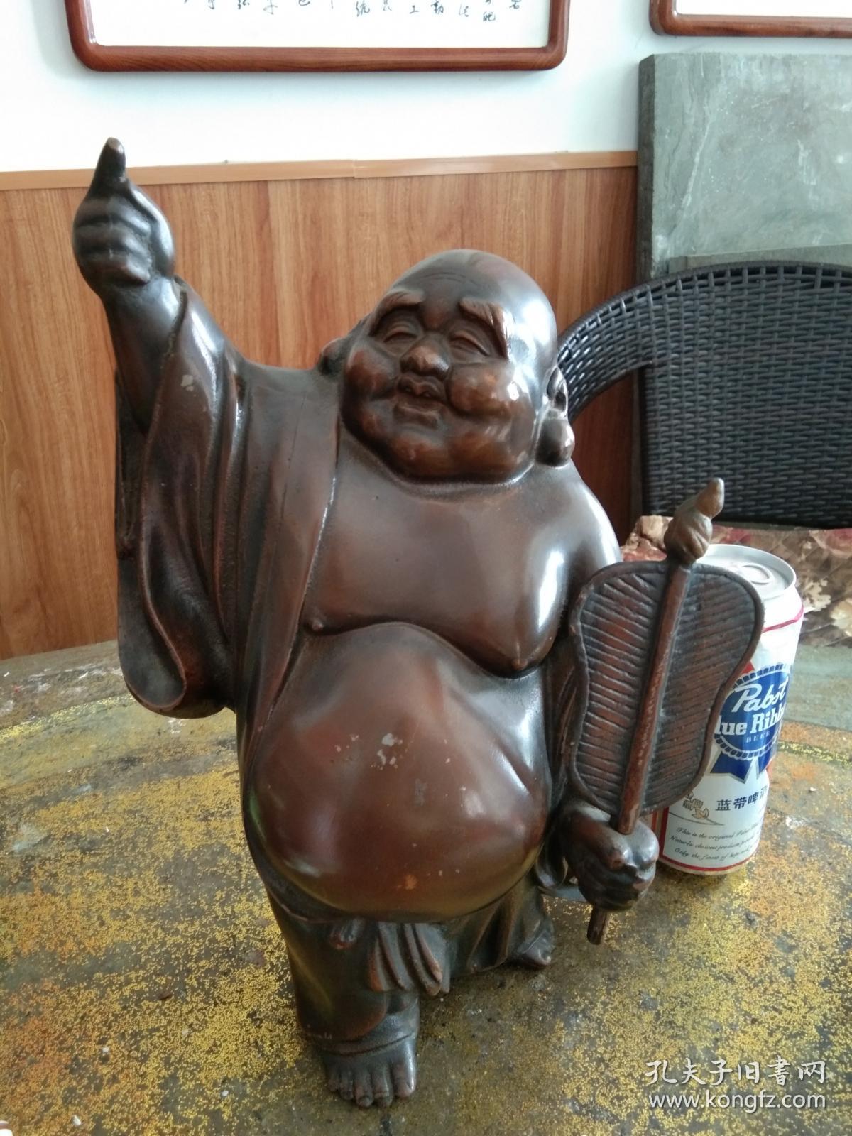 持扇布袋和尚弥勒佛镀铜铁制巨重包邮