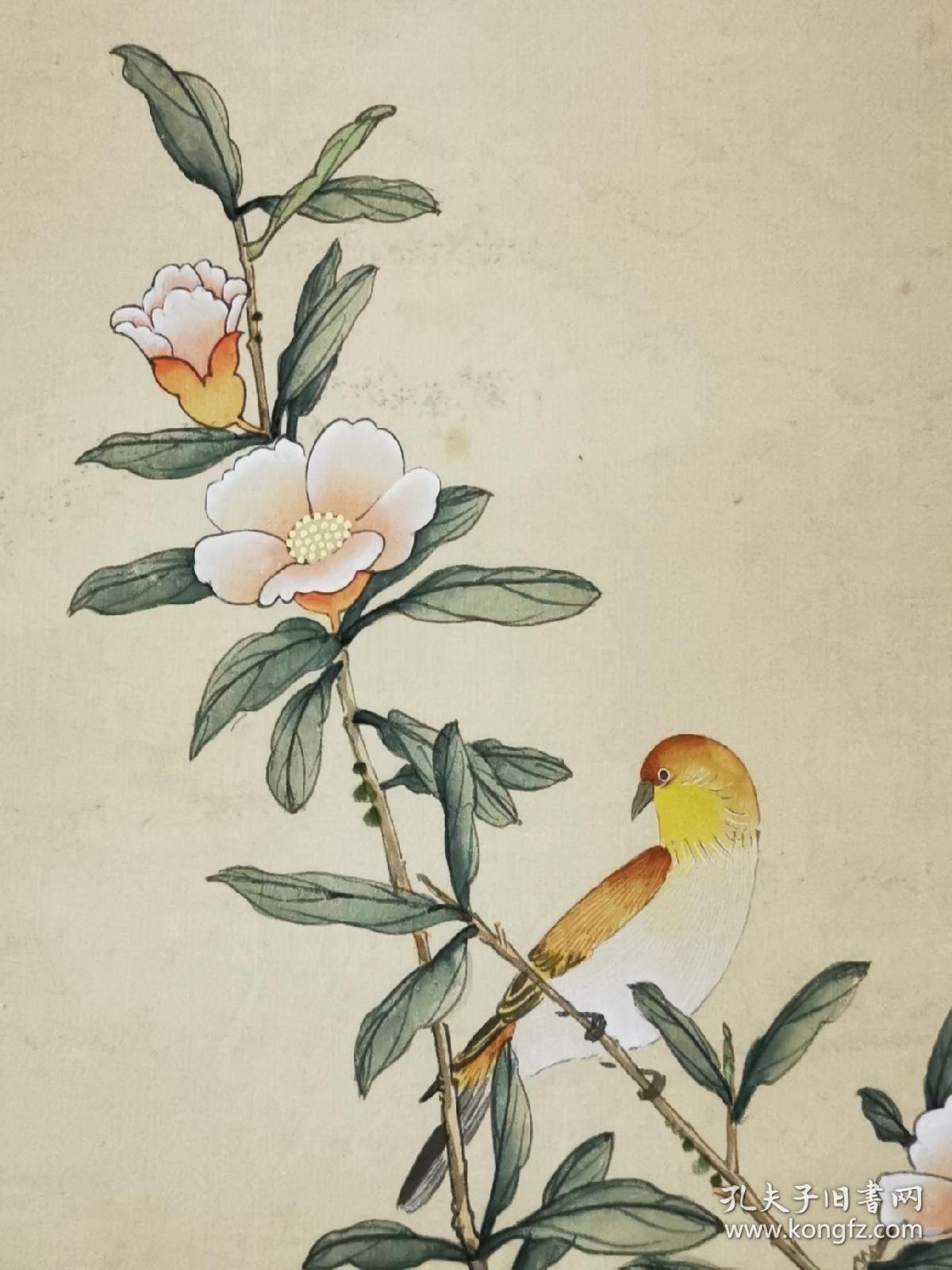 花鸟工笔画绢本镜心