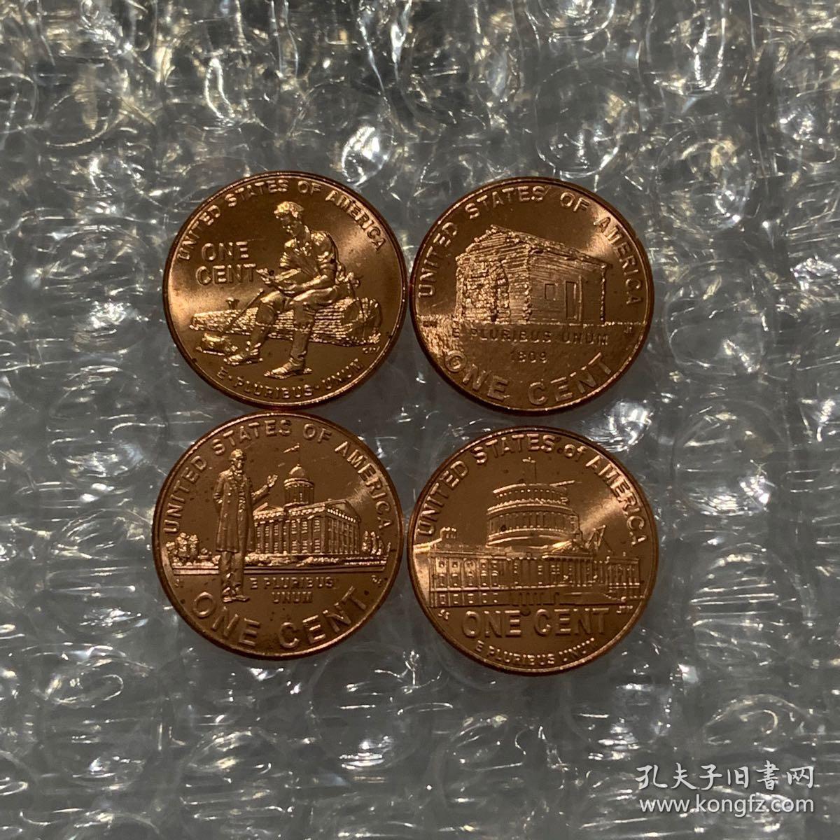 美国2009年林肯总统诞辰200周年纪念币 四枚一套