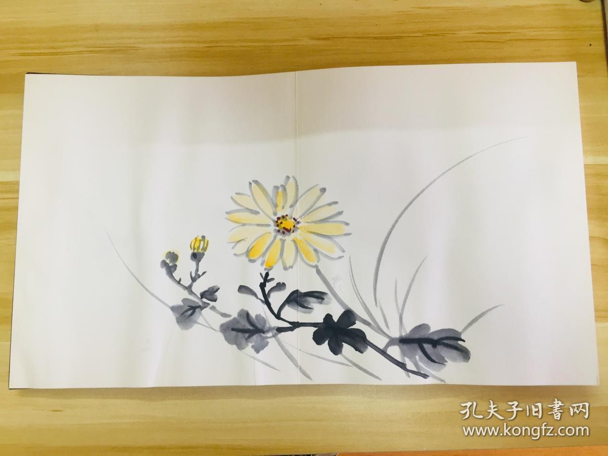 近代日本手绘画帖一大本,彩色手绘,布面经折装两面都有画作,主要是