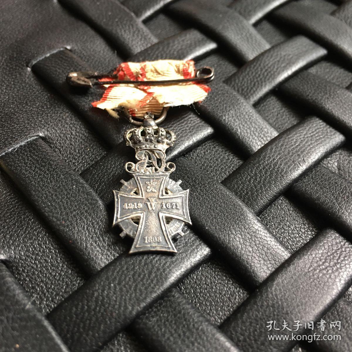 原品1808年丹麦国旗骑士十字银质荣誉勋章美品如图稀罕品
