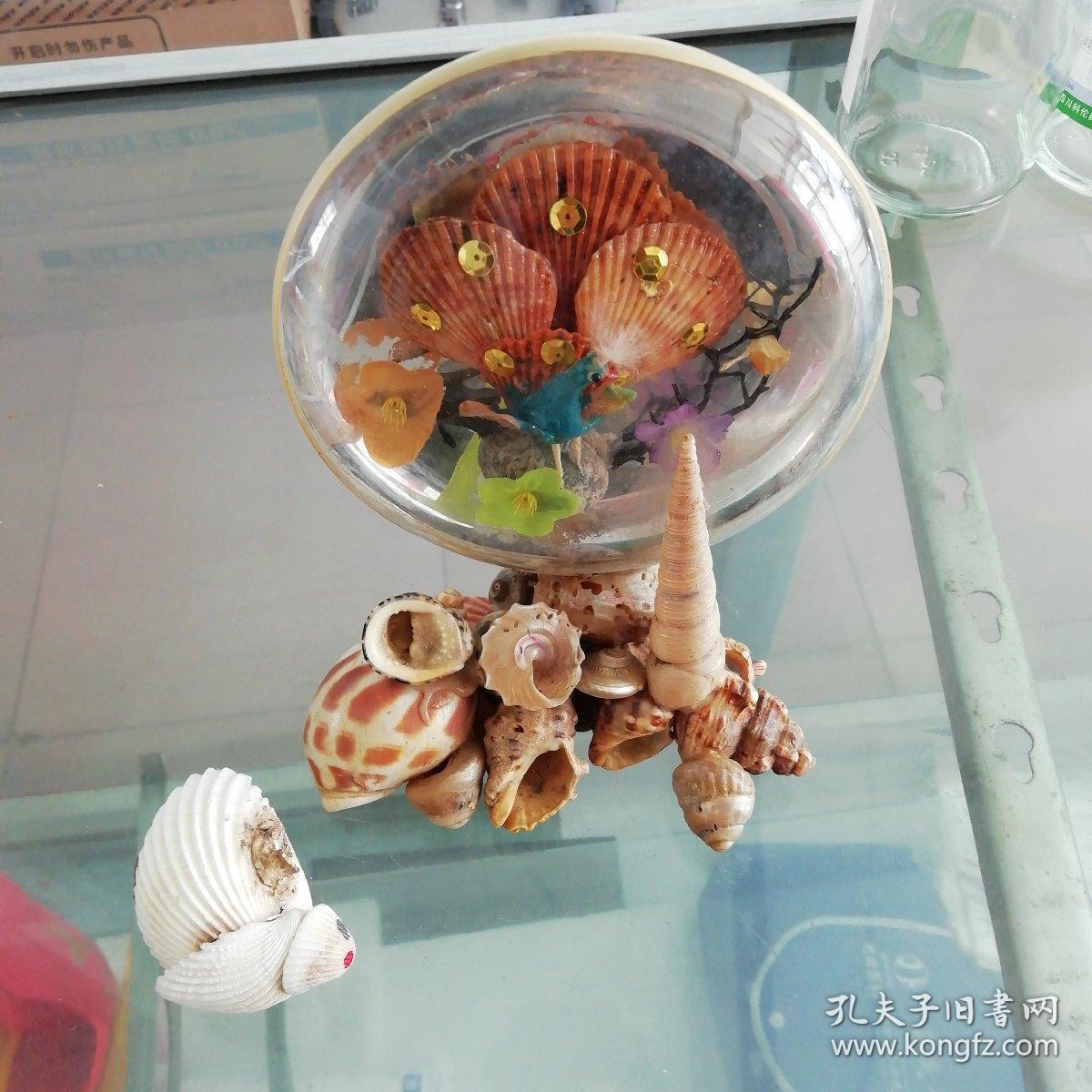 老物件孔雀开屏贝壳摆件