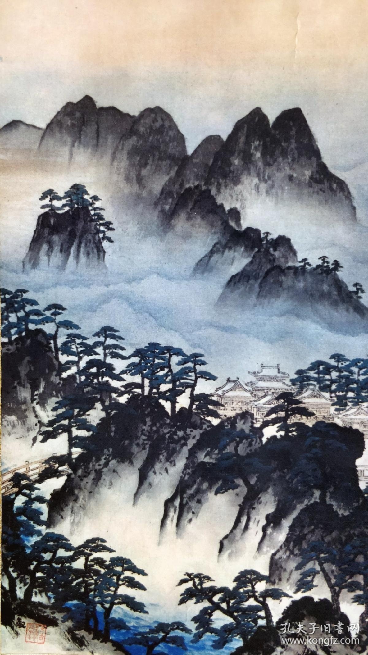 横山大观绢本风景画挂轴(复制品)