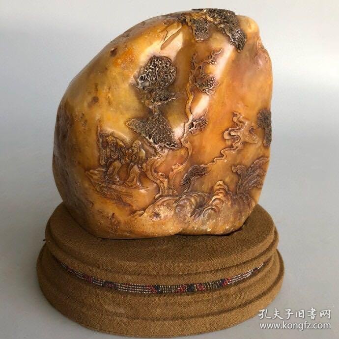 珍藏辛亥年秋篆刻名家钱叔盖耐青作寿山石田黄冻石人物故事薄意印章