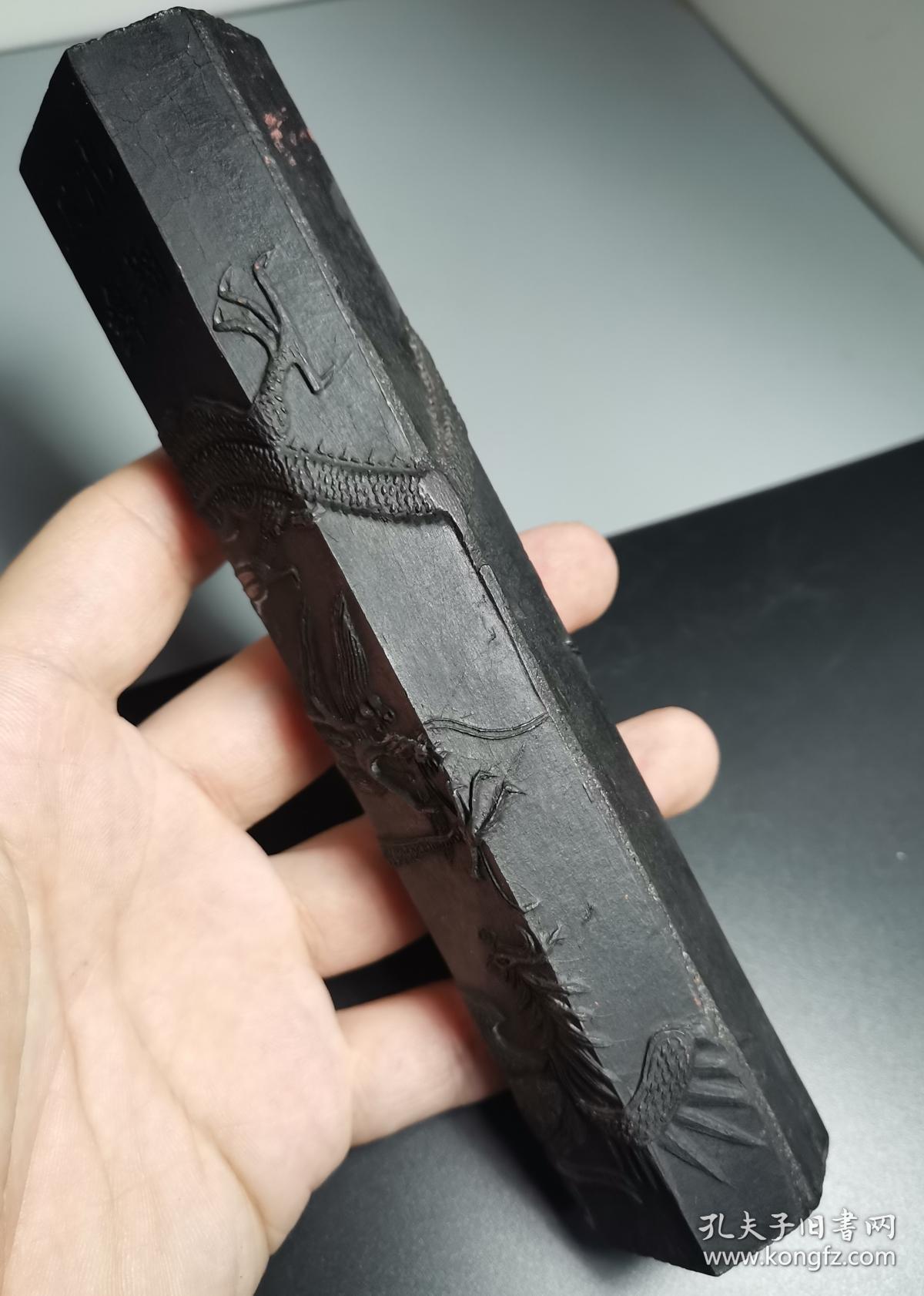 老徽墨龙翔凤舞六棱大型松烟墨