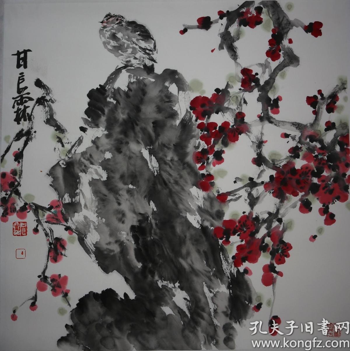 甘长霖《红梅山雀》68 x 68厘米