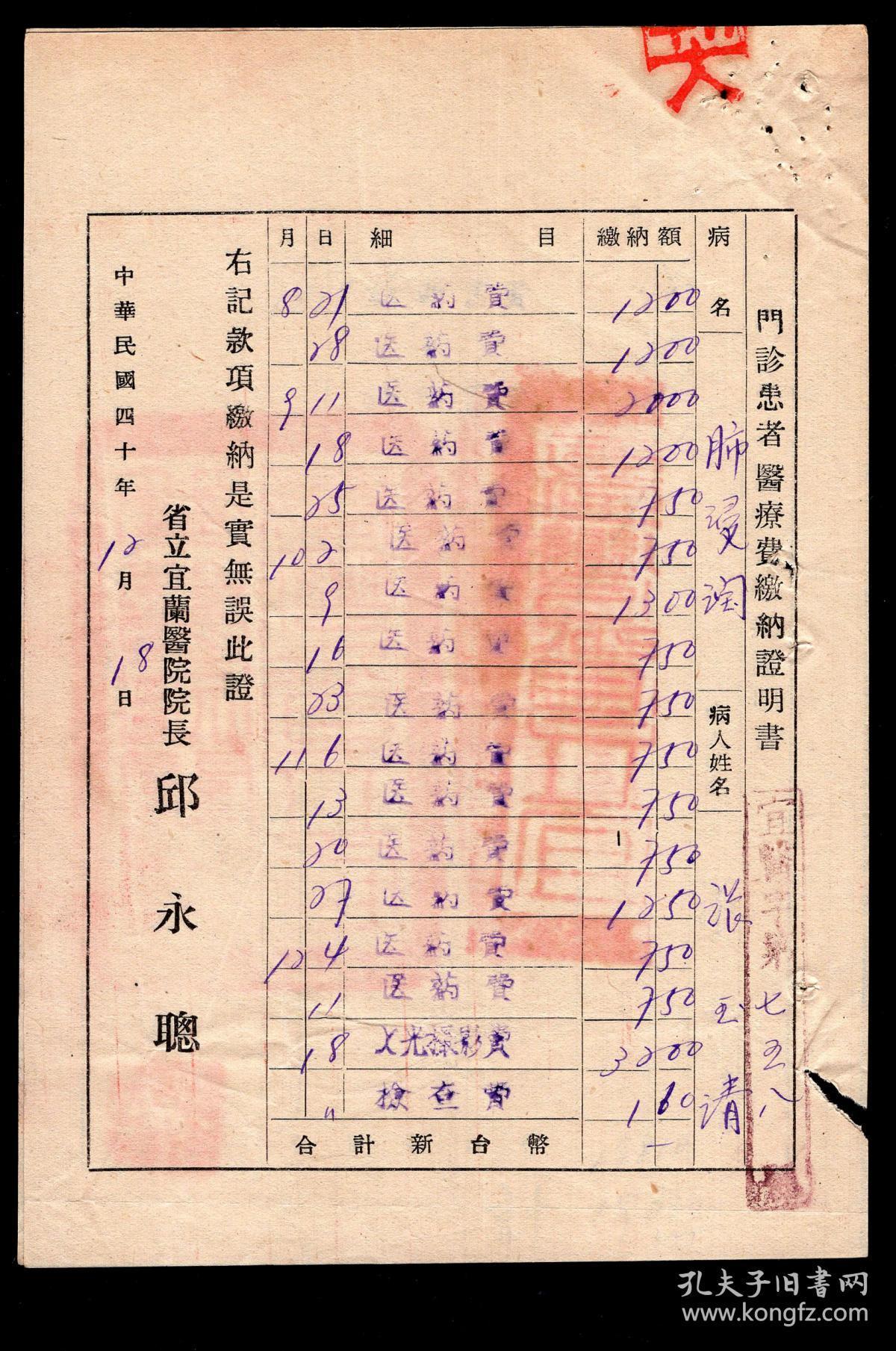 q-47〕台湾省立宜兰医院院长邱永聪(中国国民党宜兰县党部委员)