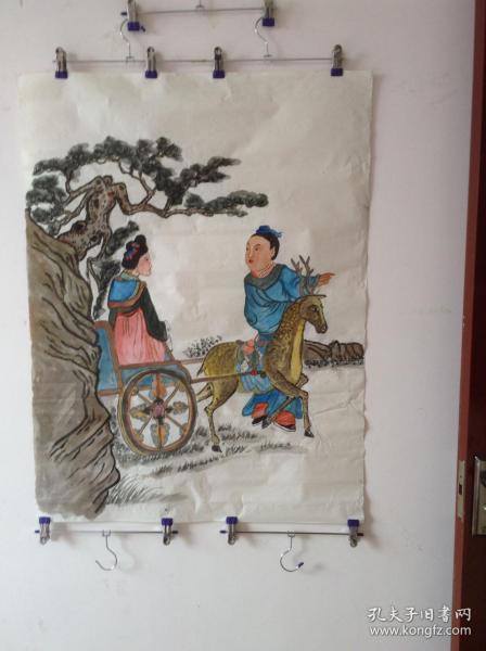 共挽鹿车图 手绘彩色国画 货号29